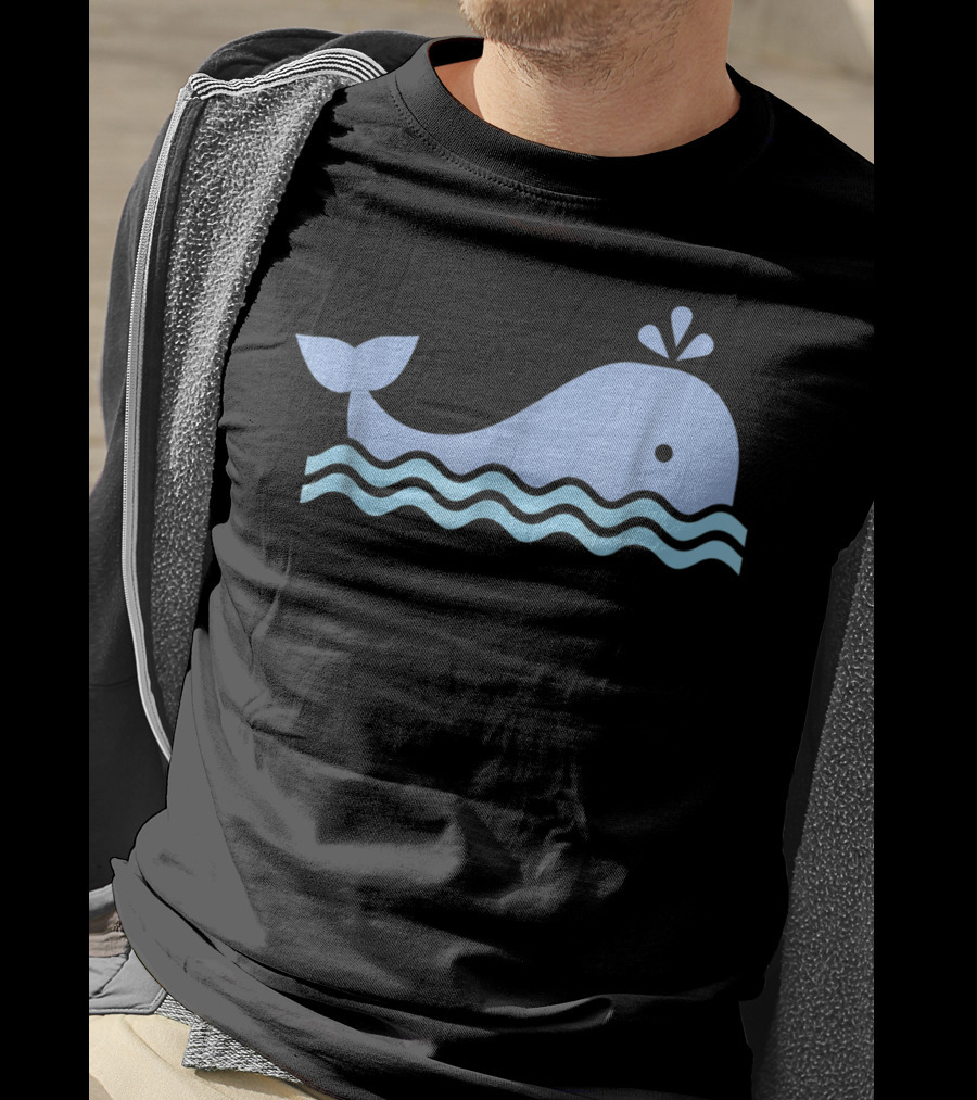 Cute Blue Whale Cartoon With Waves And Water Spout T-Shirt