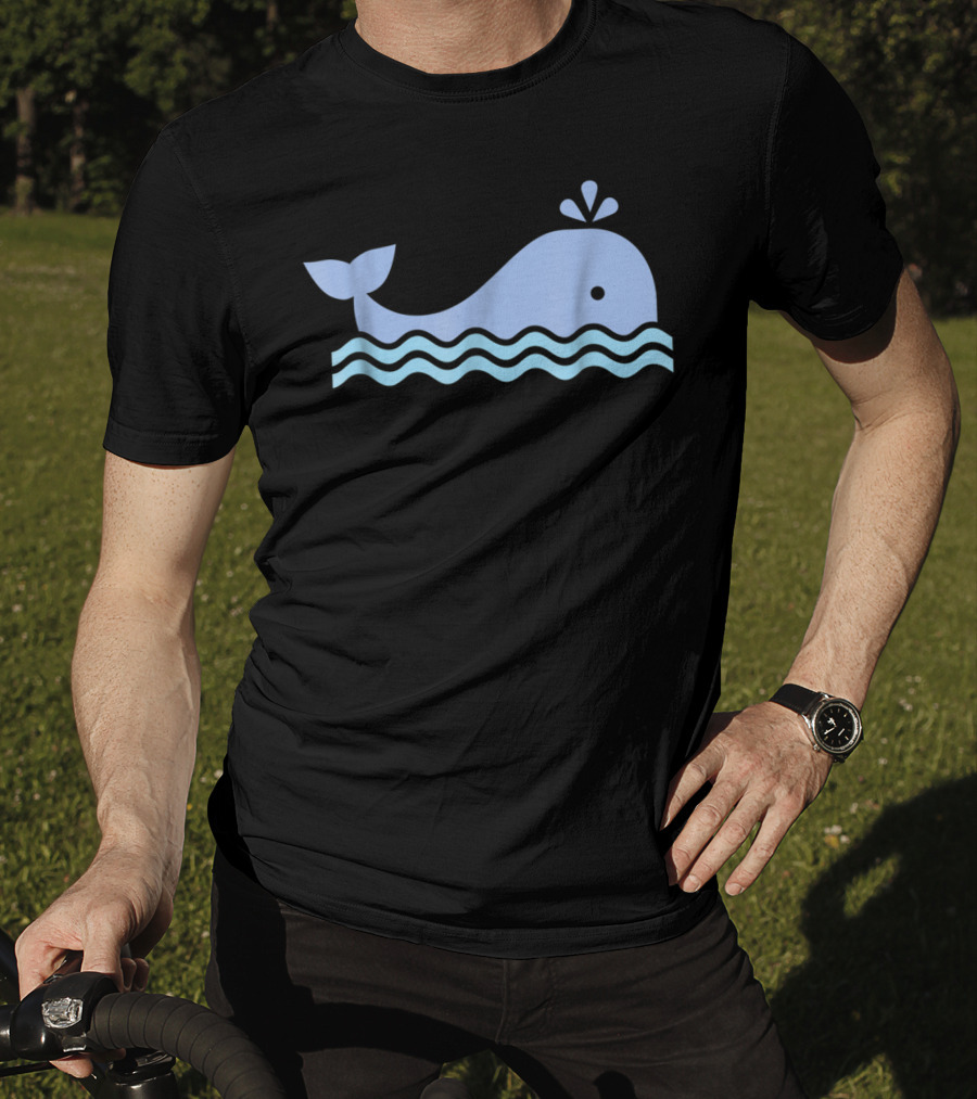 Cute Blue Whale Cartoon With Waves And Water Spout T-Shirt