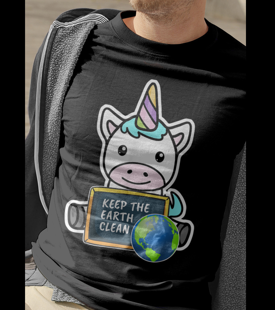 Keep The Earth Clean Cute Earth Day Unicorn T-Shirt