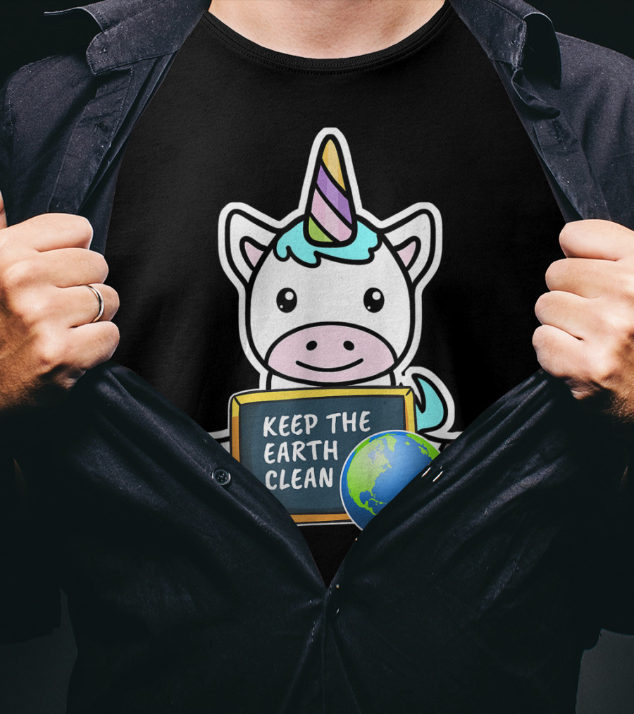 Keep The Earth Clean Cute Earth Day Unicorn T-Shirt