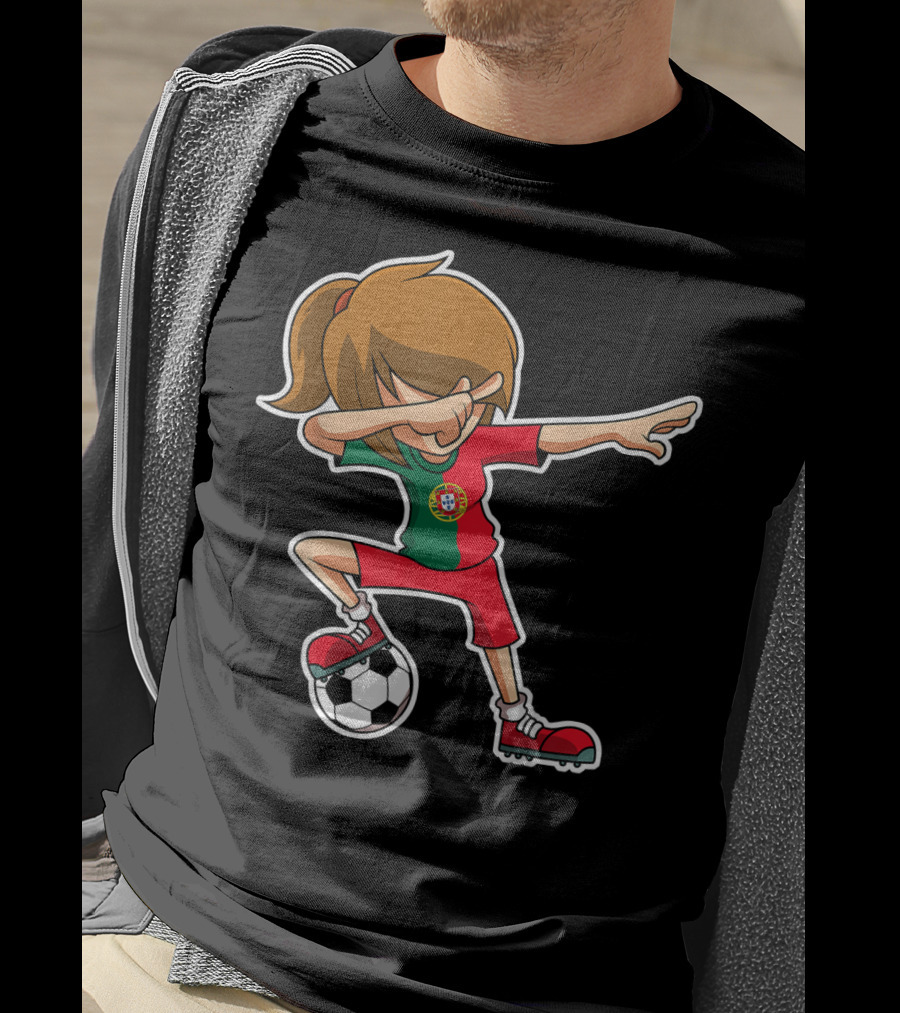 Dabbing Soccer Girl Portugal Jersey Portuguese Football T-Shirt