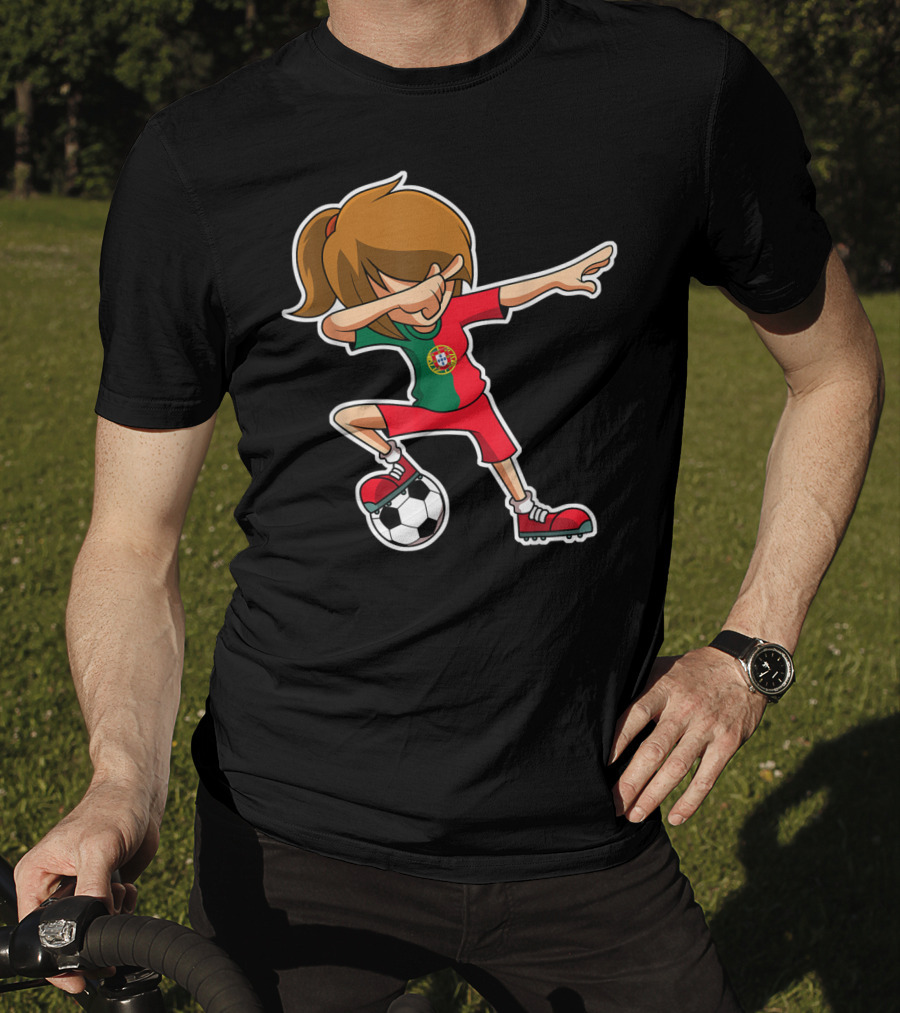 Dabbing Soccer Girl Portugal Jersey Portuguese Football T-Shirt