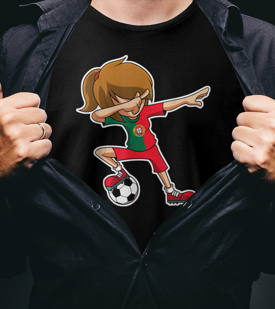 Dabbing Soccer Girl Portugal Jersey Portuguese Football T-Shirt