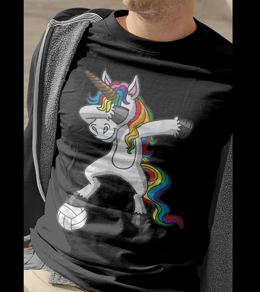 Dabbing Unicorn With Volleyball And Rainbow Mane T-Shirt