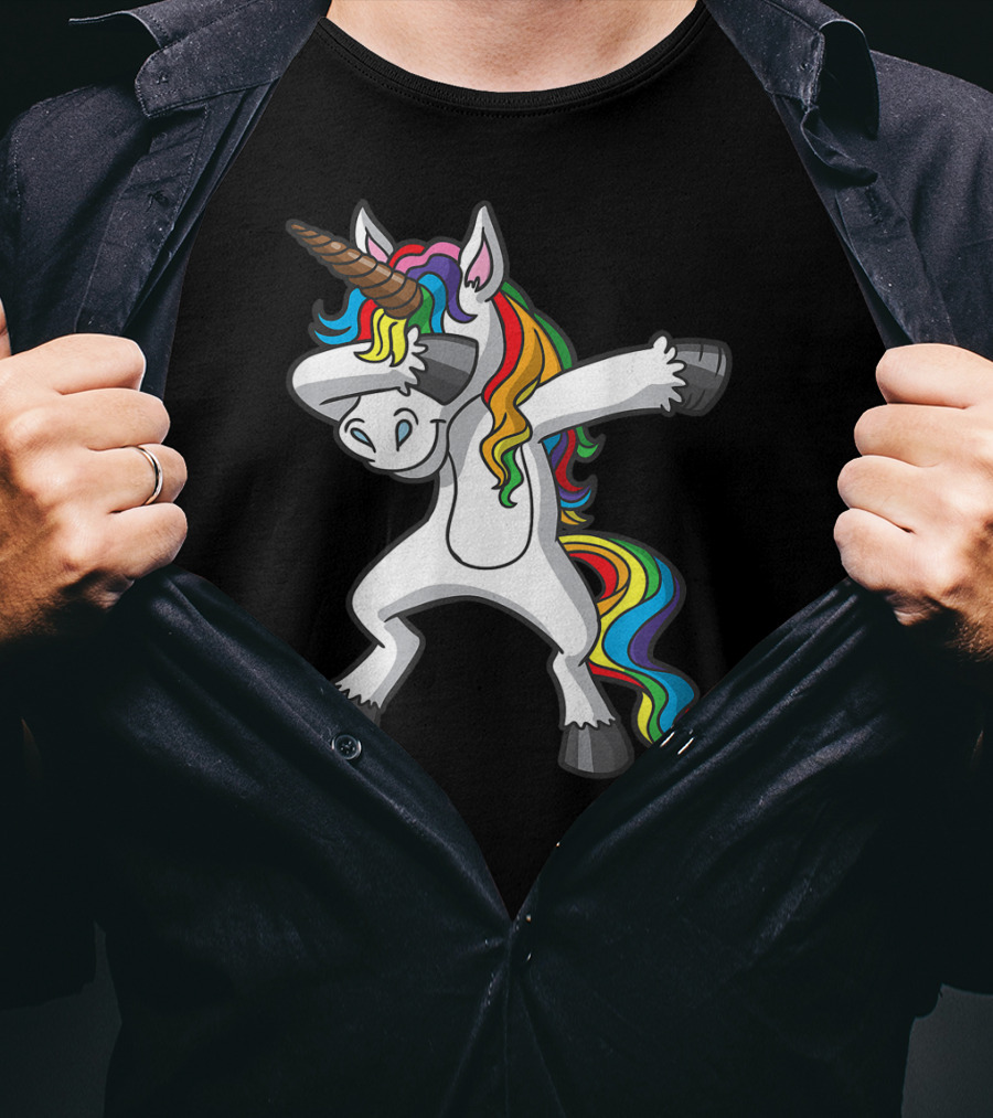 Dabbing Unicorn With Volleyball And Rainbow Mane T-Shirt