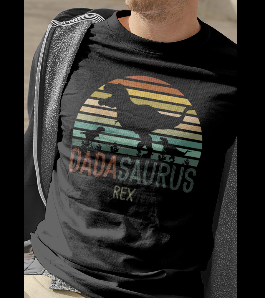 Dada Saurus Rex Retro Sunset Dinosaur T-Shirt