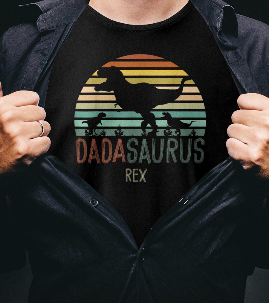 Dada Saurus Rex Retro Sunset Dinosaur T-Shirt