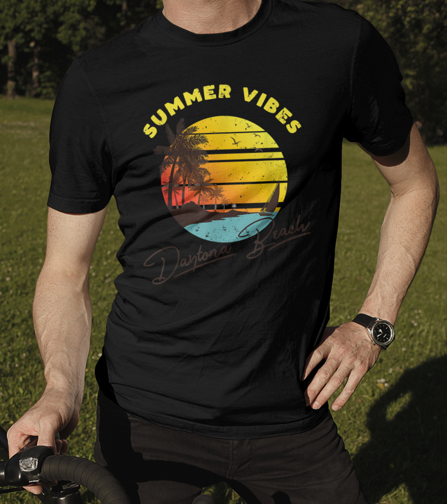 Summer Vibes Daytona Beach Tropical Sunset Palm Trees T-Shirt