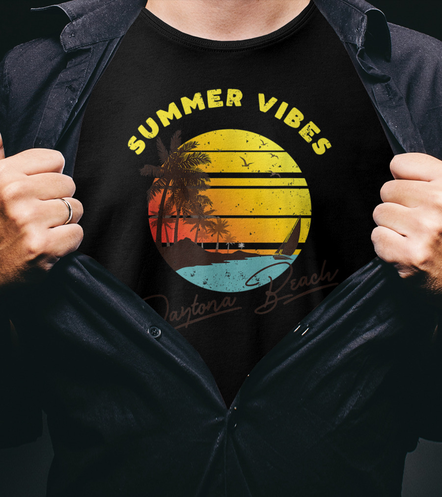 Summer Vibes Daytona Beach Tropical Sunset Palm Trees T-Shirt