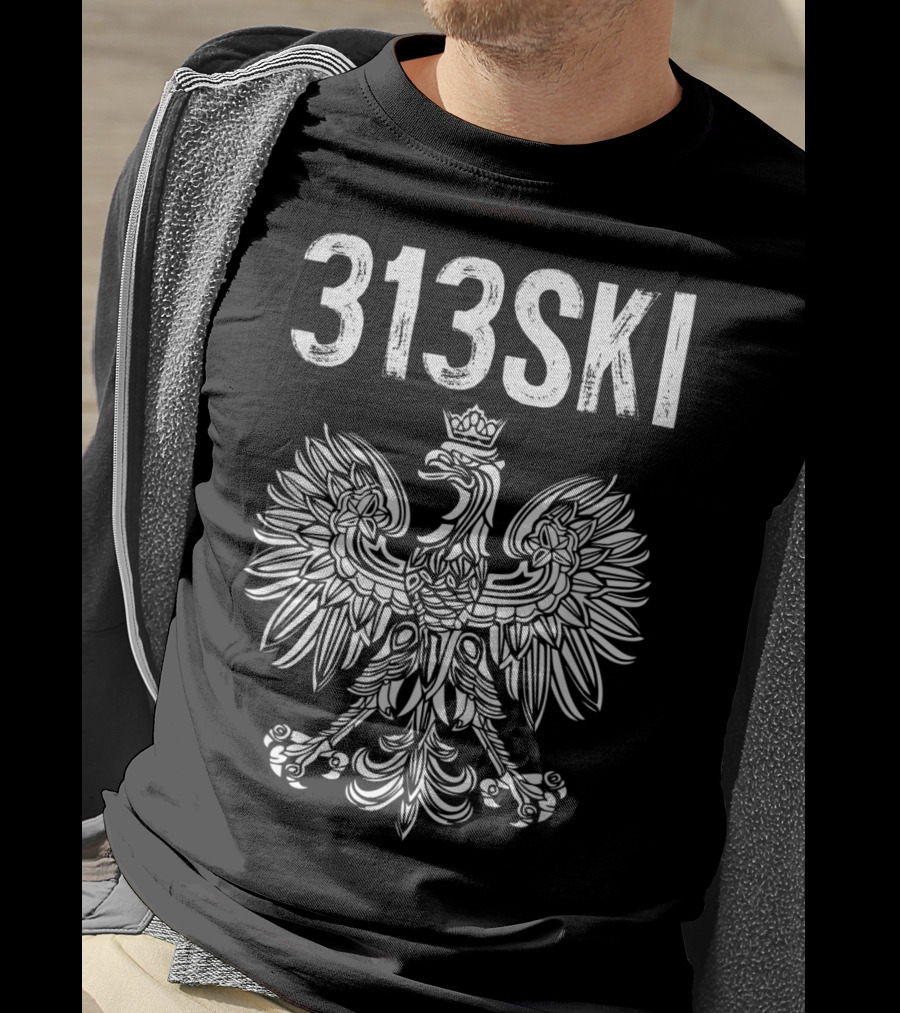 313SKI Detroit Michigan Polish Pride Area Code 313 Eagle T-Shirt