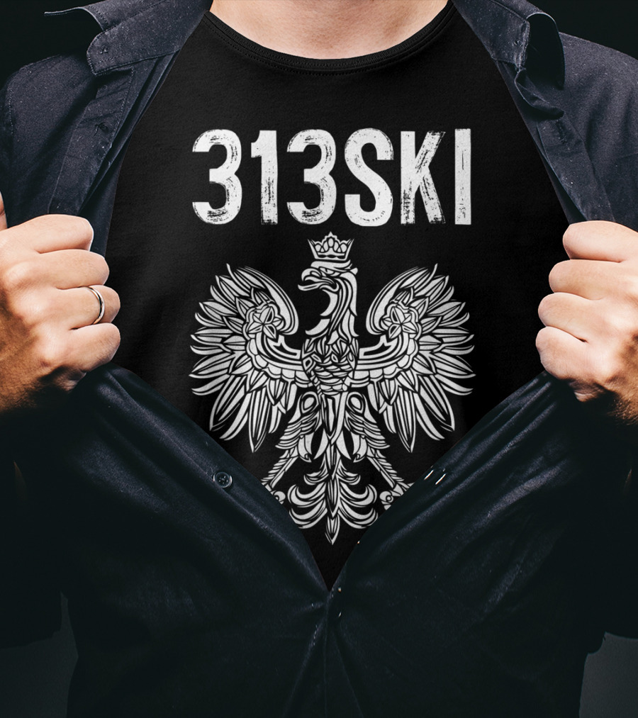 313SKI Detroit Michigan Polish Pride Area Code 313 Eagle T-Shirt