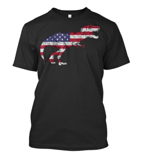 Dino USA American Flag Tyrannosaurus Patriotic Dinosaur T-Shirt