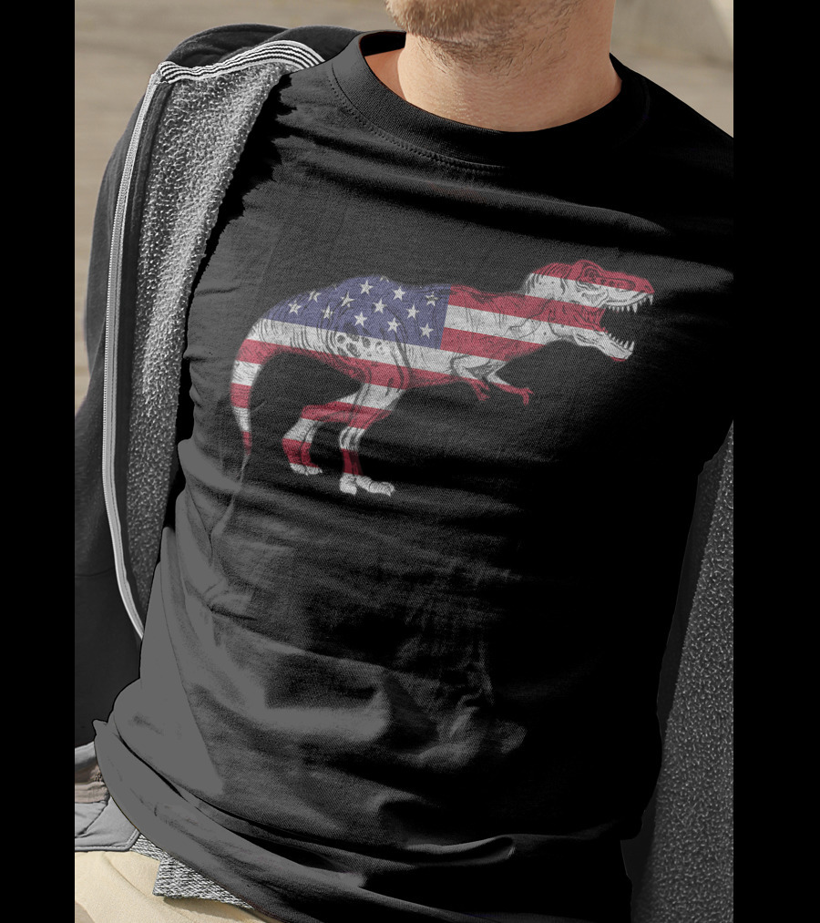 Dino USA American Flag Tyrannosaurus Patriotic Dinosaur T-Shirt