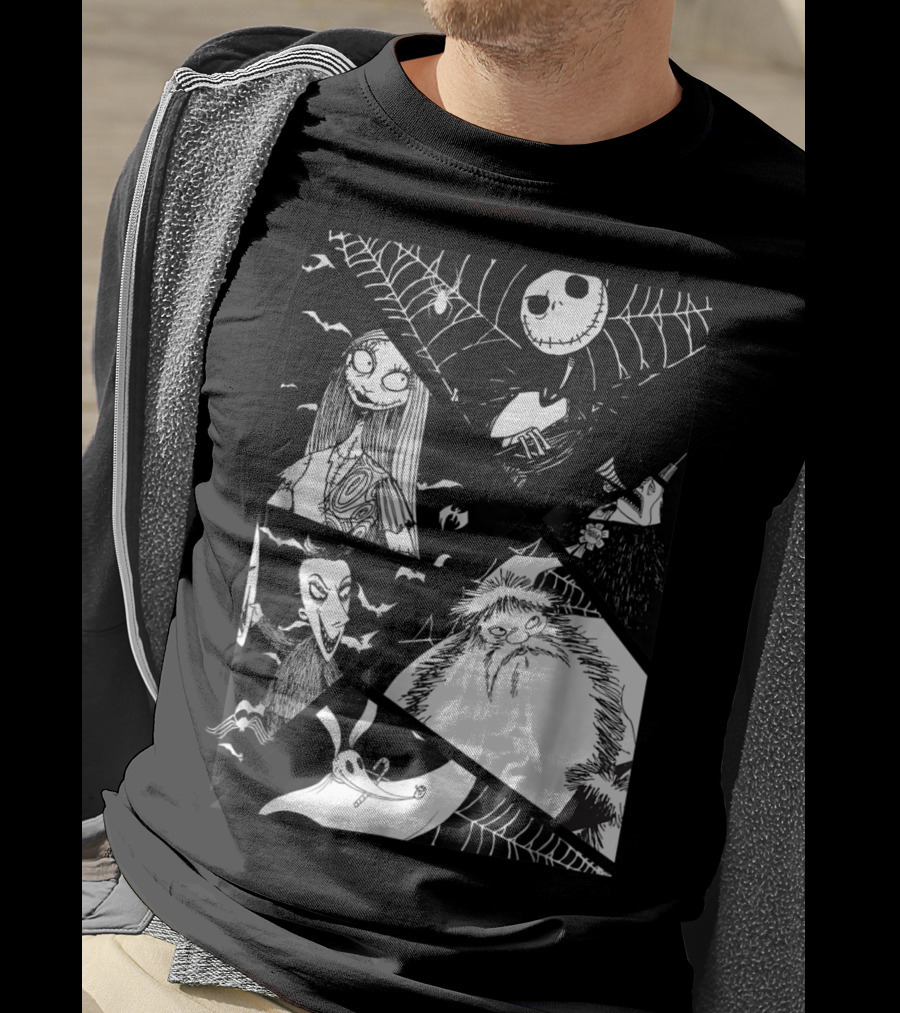 Disney Nightmare Before Christmas Story Jack Sally Zero Oogie Boogie Patchwork T-Shirt