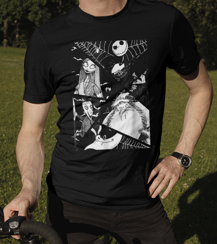 Disney Nightmare Before Christmas Story Jack Sally Zero Oogie Boogie Patchwork T-Shirt