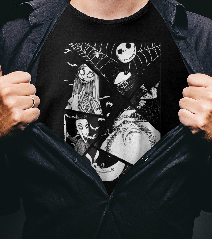 Disney Nightmare Before Christmas Story Jack Sally Zero Oogie Boogie Patchwork T-Shirt