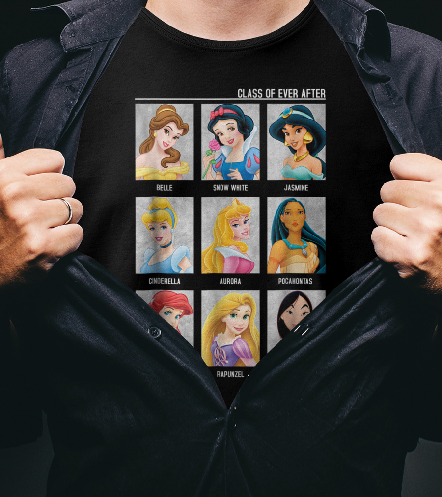Disney Princesses Class Of Ever After Belle Snow White Jasmine Cinderella Aurora Pocahontas Ariel Rapunzel Mulan T-Shirt