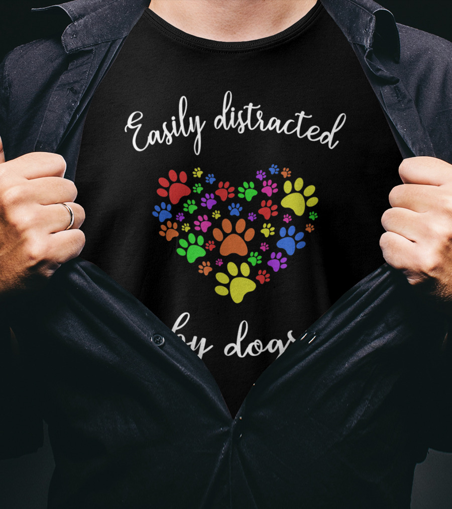Easily Distracted By Dogs Paw Print Heart T-Shirt