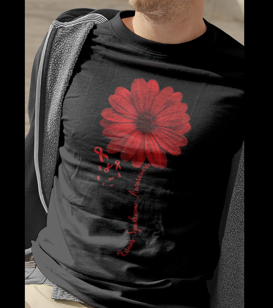 Evans Syndrome Awareness Red Flower Ribbon T-Shirt