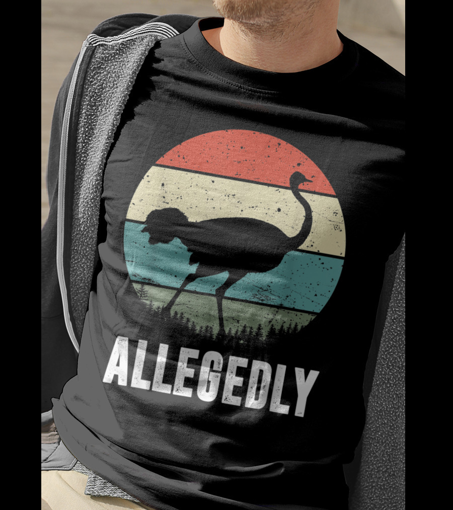 Allegedly Ostrich Silhouette Retro Stripes T-Shirt