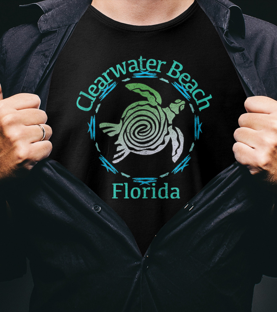 Clearwater Beach Florida Vintage Tribal Turtle T-Shirt