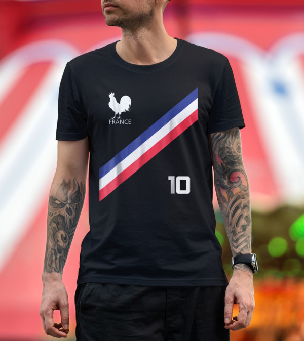 Premium T-Shirt: FRANCE JERSEY SOCCER FRENCH FOOTBALL ROOSTER STRIPE NUMBER 10 T-Shirt FRANCE JERSEY SOCCER FRENCH FOOTBALL ROOSTER STRIPE NUMBER 10 T-Shirt