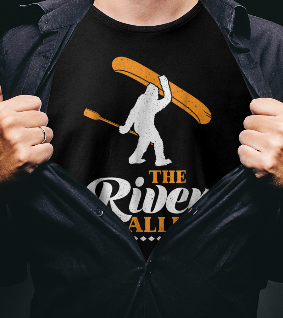 Funny Bigfoot Canoe The River Is Calling T-Shirt