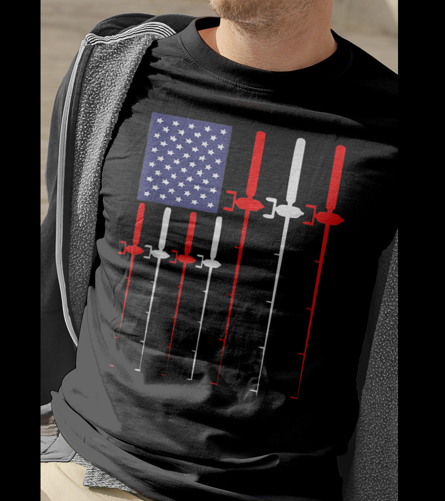 American Flag Fishing Rod Patriotic Fisherman USA Stars Stripes T-Shirt