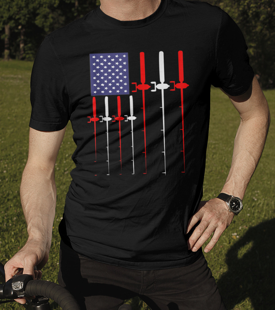 American Flag Fishing Rod Patriotic Fisherman USA Stars Stripes T-Shirt