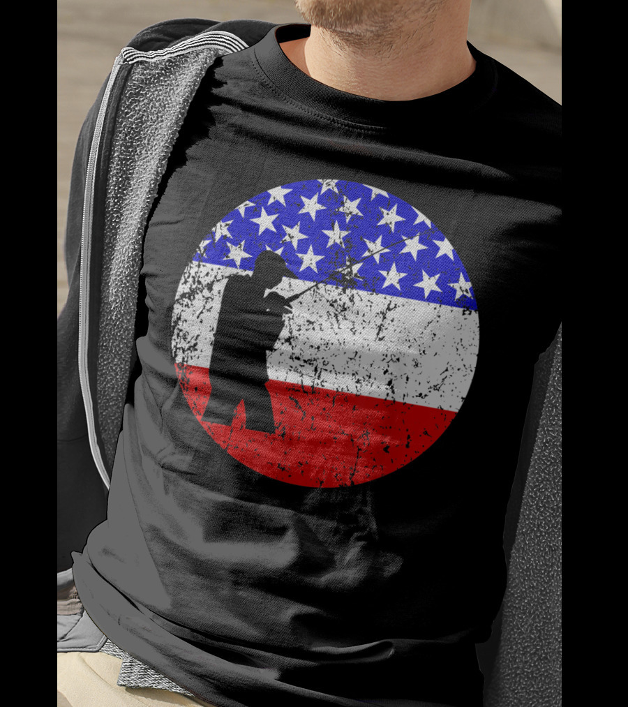 American Flag Vintage Fisherman Silhouette Rustic Retro Fishing T-Shirt