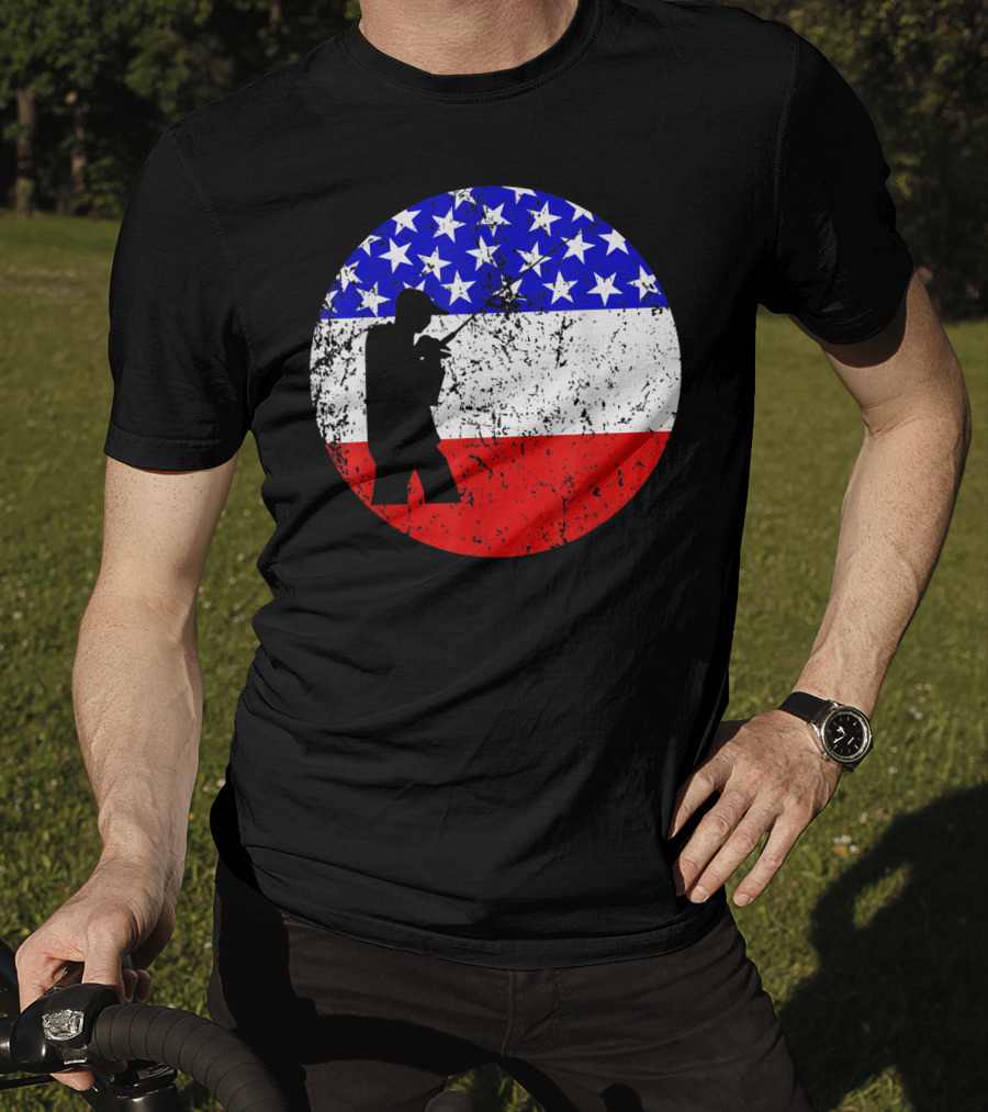 American Flag Vintage Fisherman Silhouette Rustic Retro Fishing T-Shirt