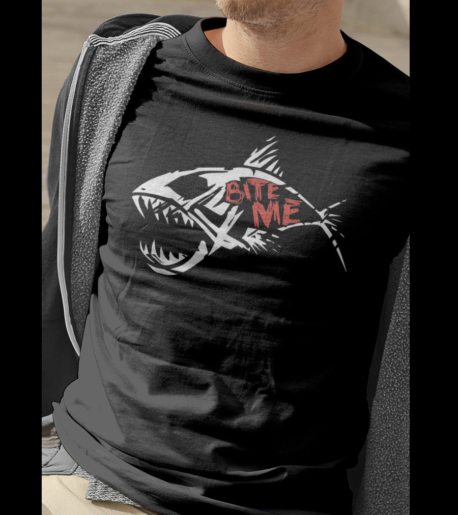 Bite Me Shark Skeleton Funny Fishing T-Shirt