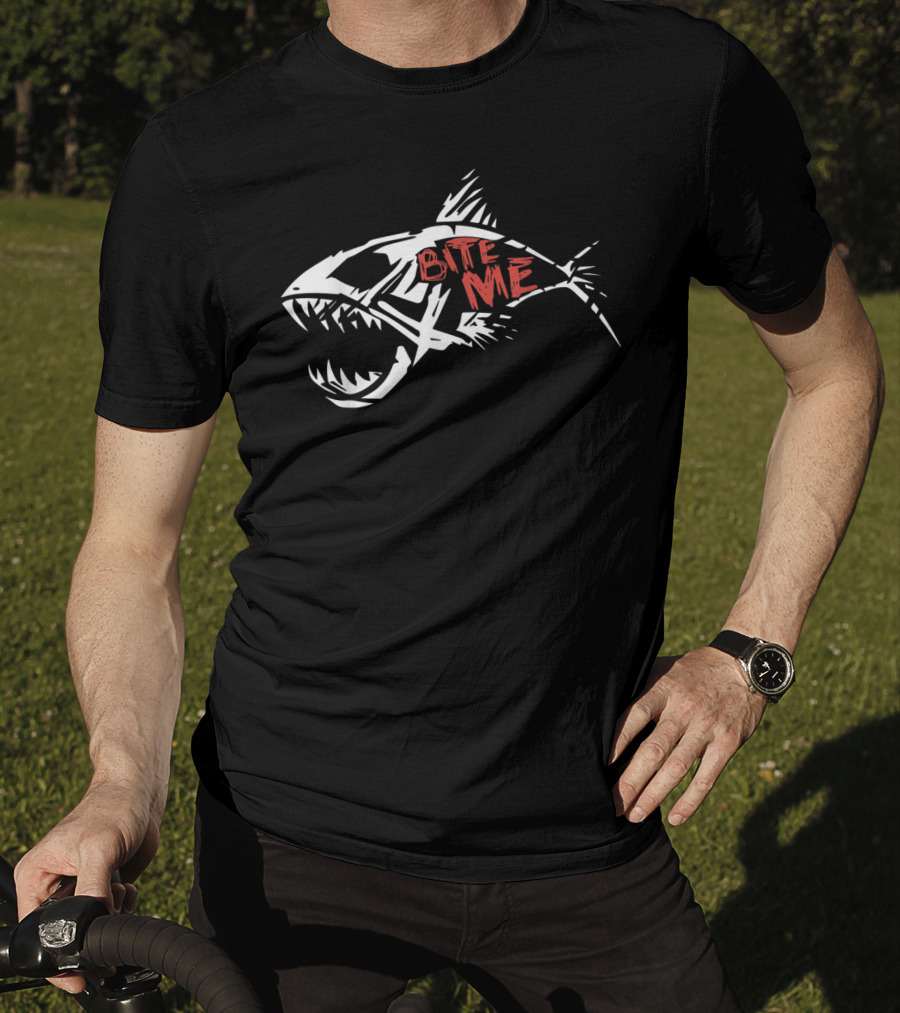 Bite Me Shark Skeleton Funny Fishing T-Shirt