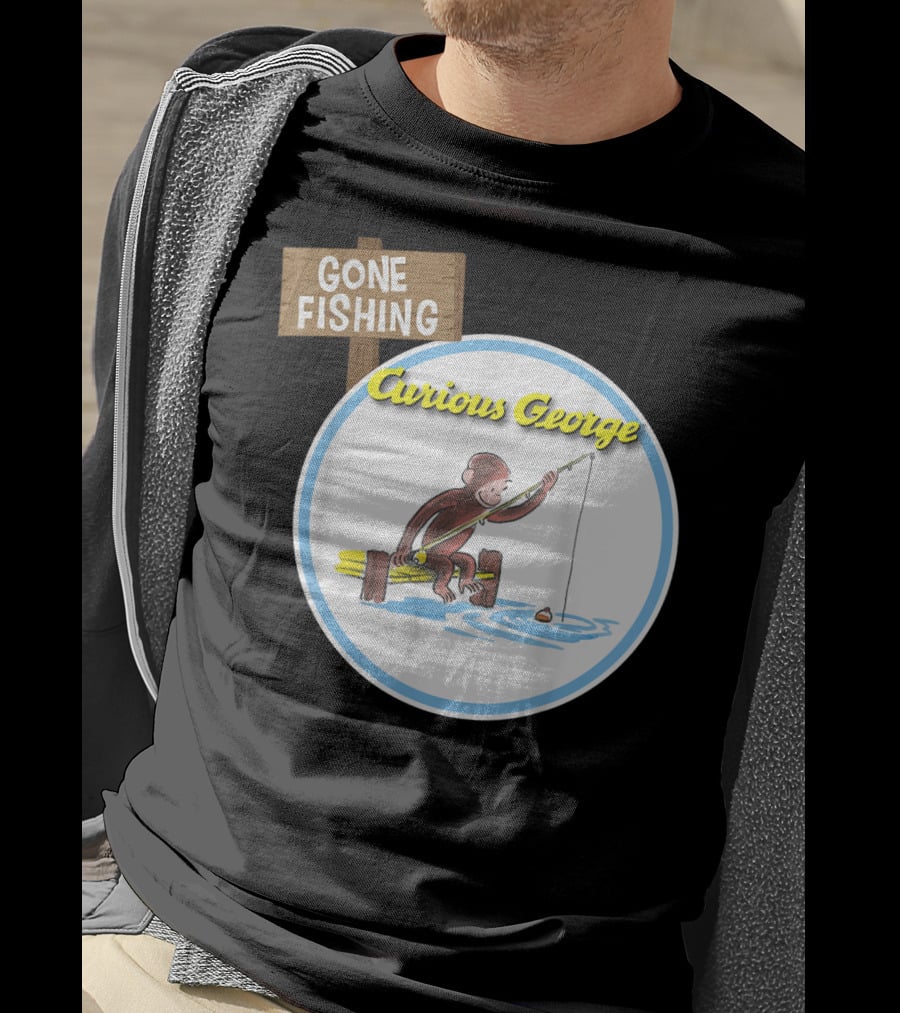 Curious George Gone Fishing Sign And Circle Scene T-Shirt