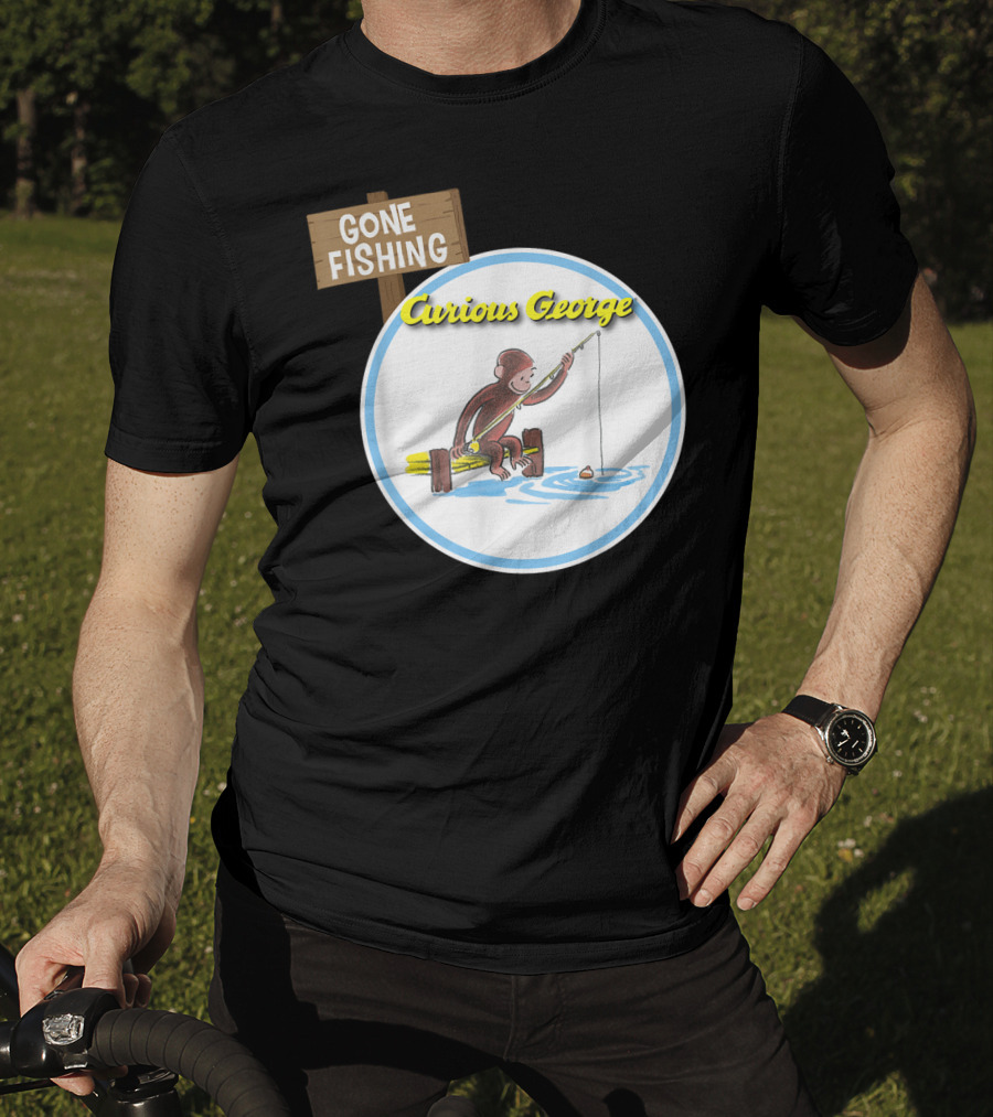 Curious George Gone Fishing Sign And Circle Scene T-Shirt