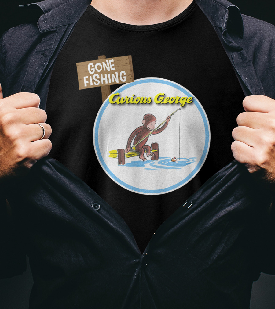 Curious George Gone Fishing Sign And Circle Scene T-Shirt