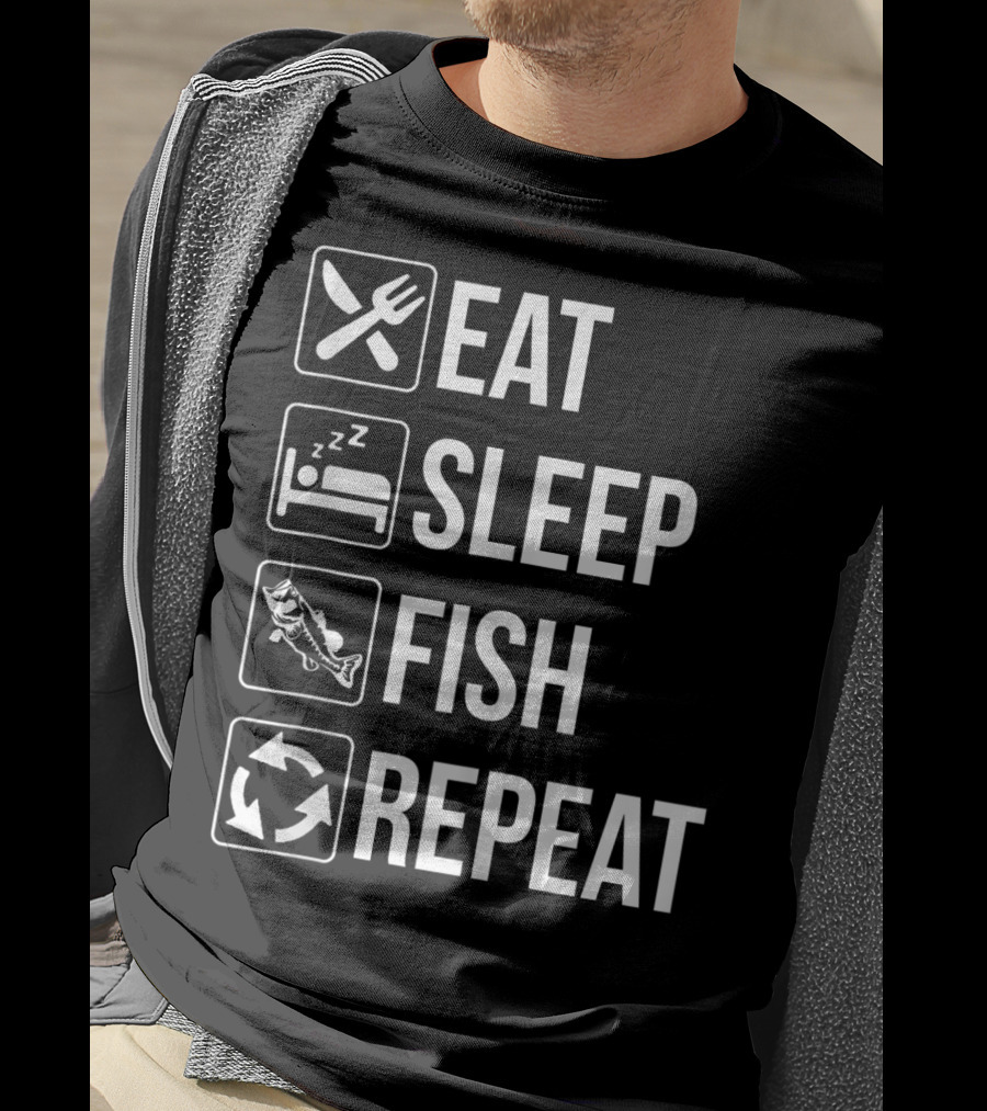 Eat Sleep Fish Repeat Tank Top Funny Fishing Fisherman Iconic Routine Symbols T-Shirt