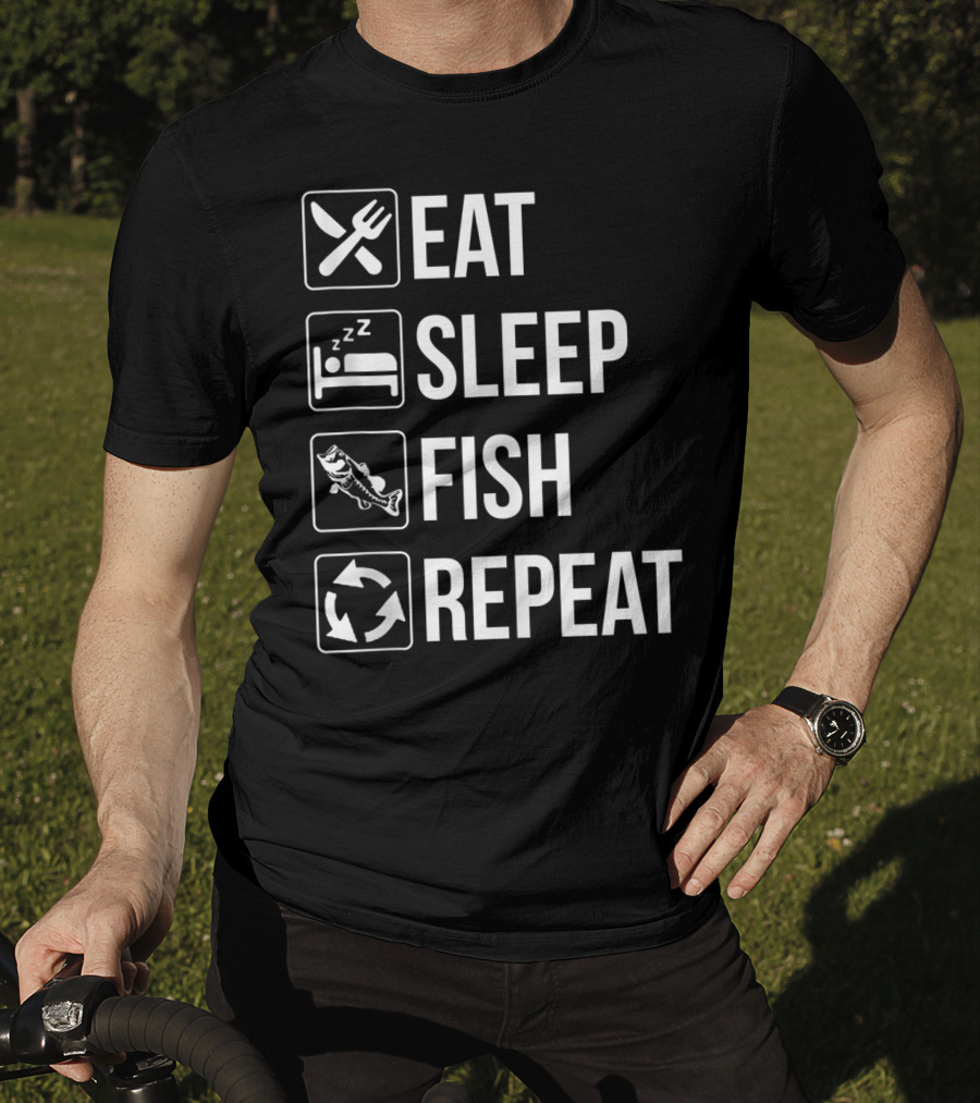 Eat Sleep Fish Repeat Tank Top Funny Fishing Fisherman Iconic Routine Symbols T-Shirt