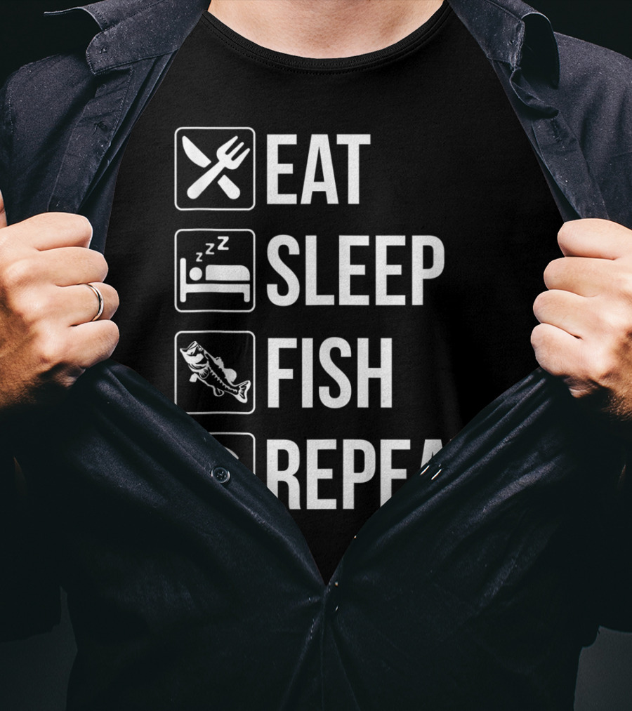 Eat Sleep Fish Repeat Tank Top Funny Fishing Fisherman Iconic Routine Symbols T-Shirt