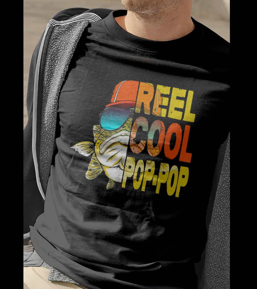 Father's Day Fishing Reel Cool Pop-Pop Fish With Hat And Sunglasses T-Shirt