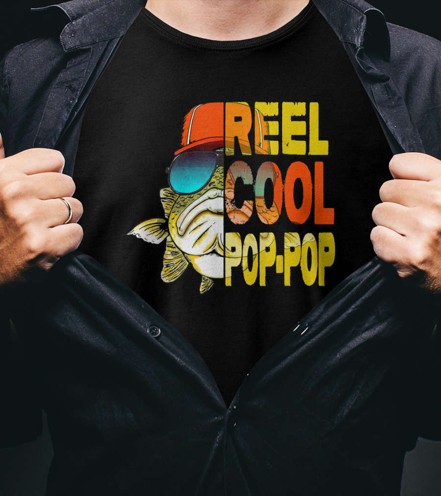 Father's Day Fishing Reel Cool Pop-Pop Fish With Hat And Sunglasses T-Shirt