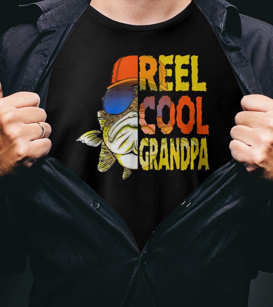 Reel Cool Grandpa Fishing Grandpa Fish Wearing Sunglasses And Hat T-Shirt