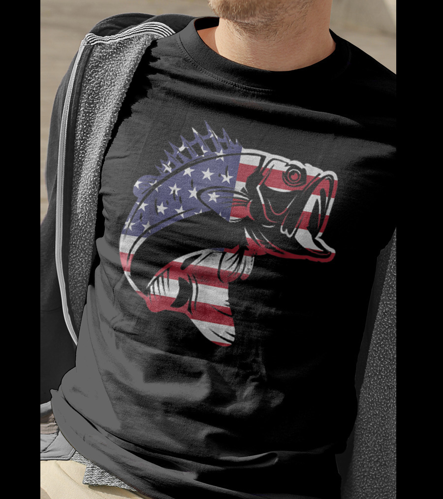 Bass Fishing USA Flag For Fishermen T-Shirt