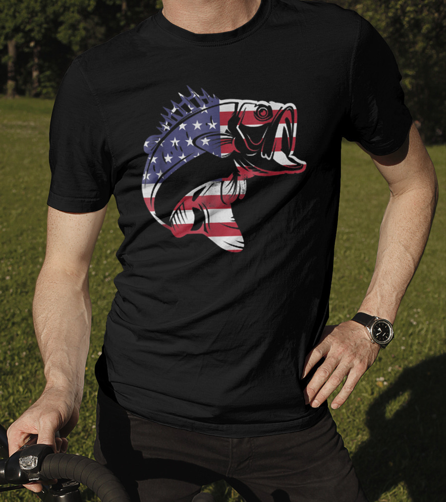 Bass Fishing USA Flag For Fishermen T-Shirt
