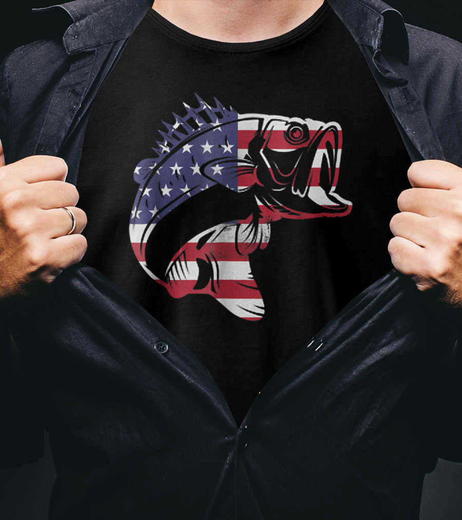 Bass Fishing USA Flag For Fishermen T-Shirt