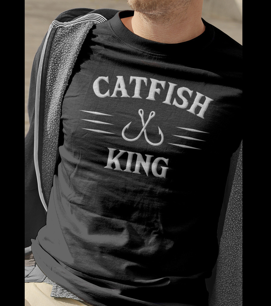 Catfish King Fishing Hooks And Stripes T-Shirt