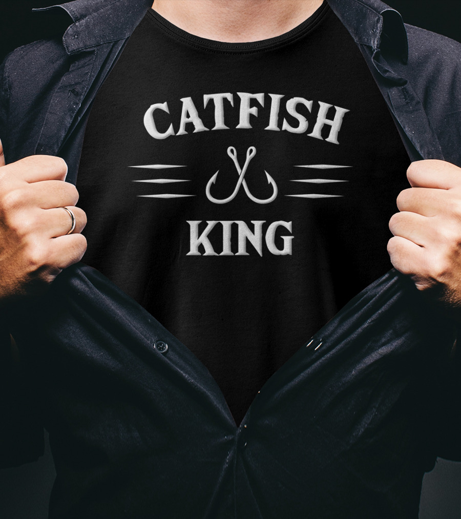 Catfish King Fishing Hooks And Stripes T-Shirt