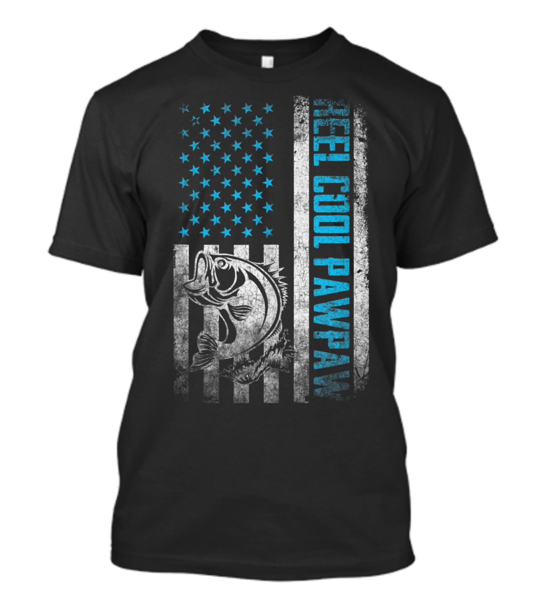 Father's Day Fishing Reel Cool Pawpaw With American Flag And Bass Fish T-Shirt