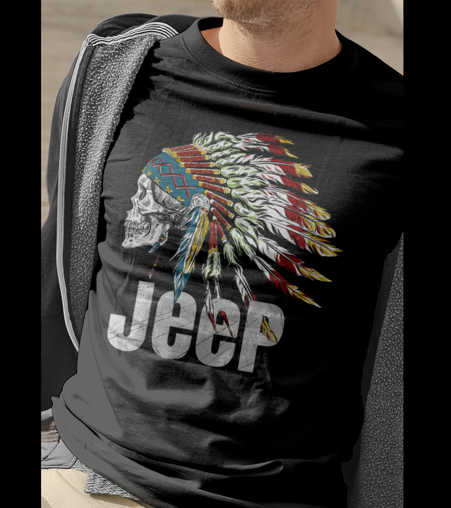 Jeep Skull Wearing Native American Headdress T-Shirt
