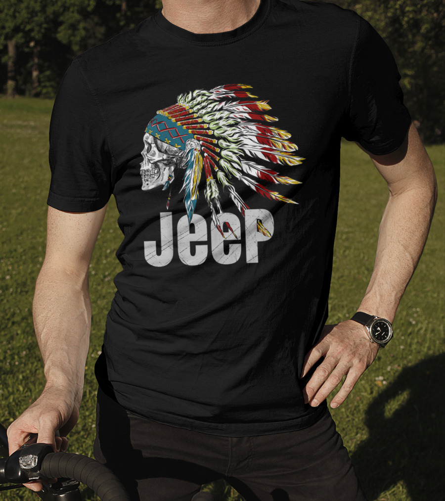 Jeep Skull Wearing Native American Headdress T-Shirt